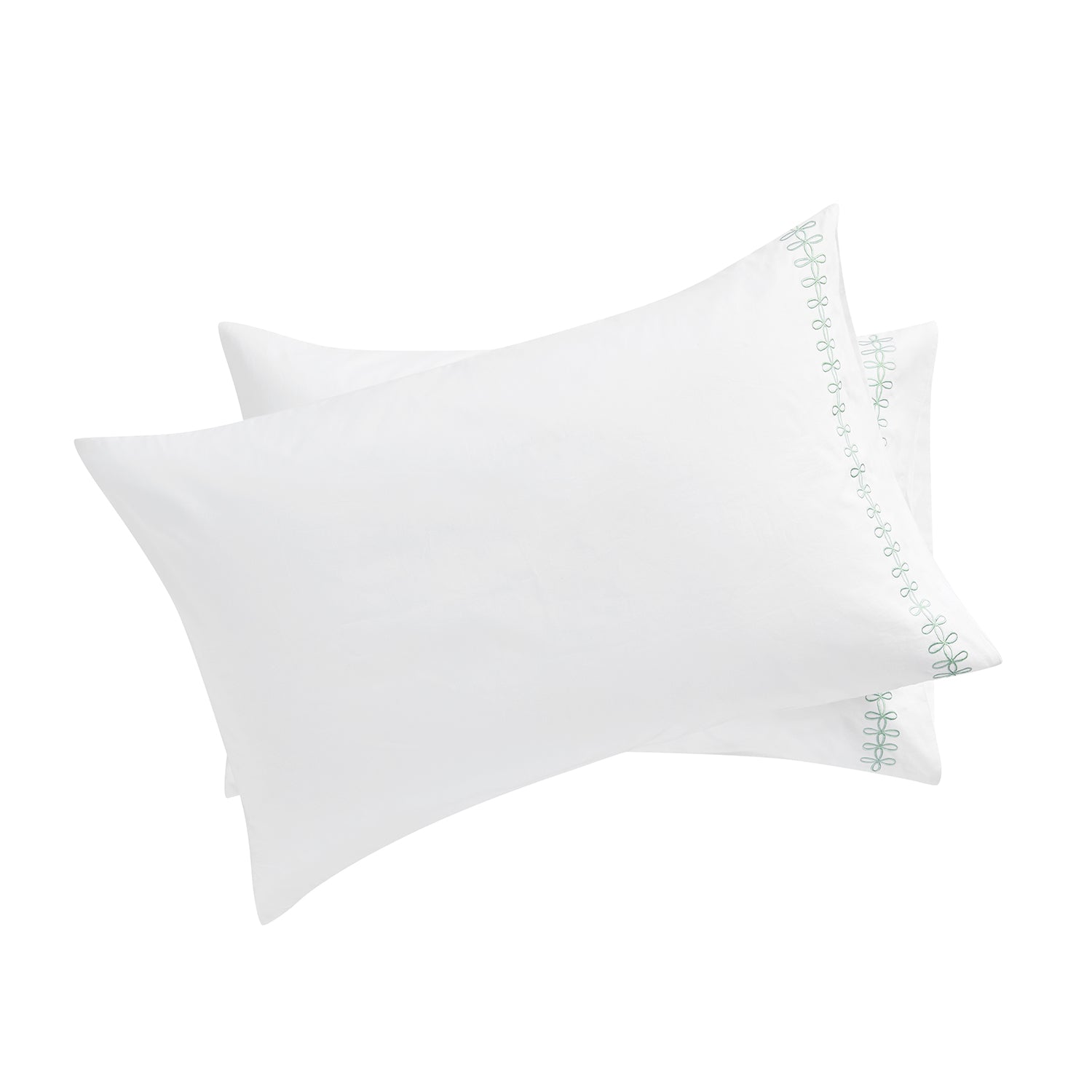 Milano Sea Spray Green Knot Embroidered 600 Thread Count Cotton Sateen Regular Pillowcases - Pair