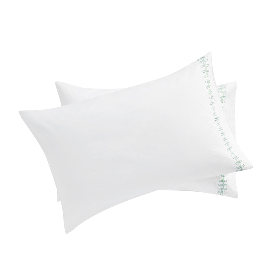 Milano Sea Spray Green Knot Embroidered 600 Thread Count Cotton Sateen Regular Pillowcases - Pair