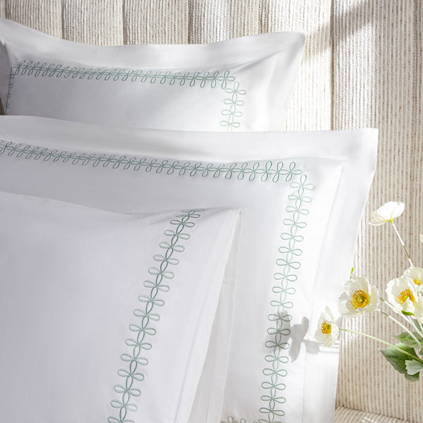 Milano Sea Spray Green Knot Embroidered 600 Thread Count Cotton Sateen Regular Pillowcases - Pair