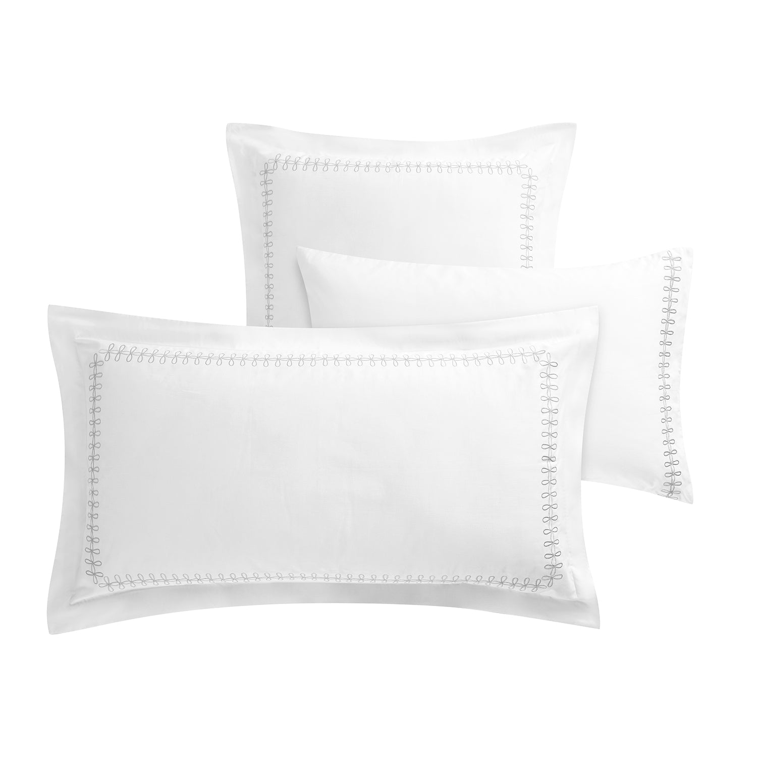 Milano Glacier Grey Knot Embroidered 600 Thread Count Cotton Sateen Regular Pillowcases - Pair