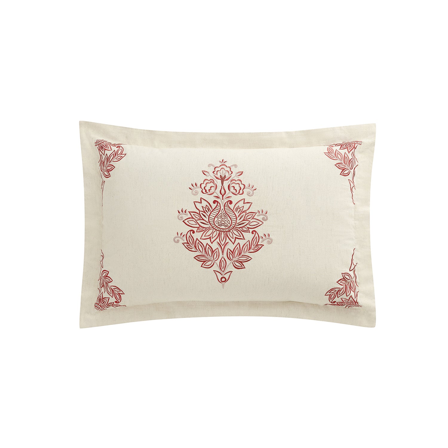 Isadora Garnet Red Damask Embroidered Linen Blend Regular Pillowcases - Pair