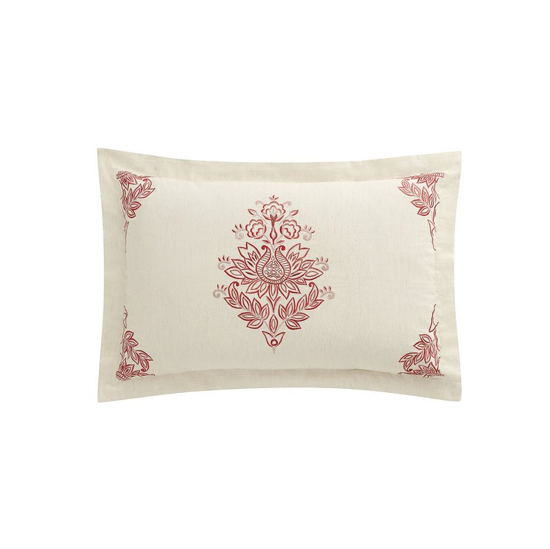 Isadora Garnet Red Damask Embroidered Linen Blend Regular Pillowcases - Pair