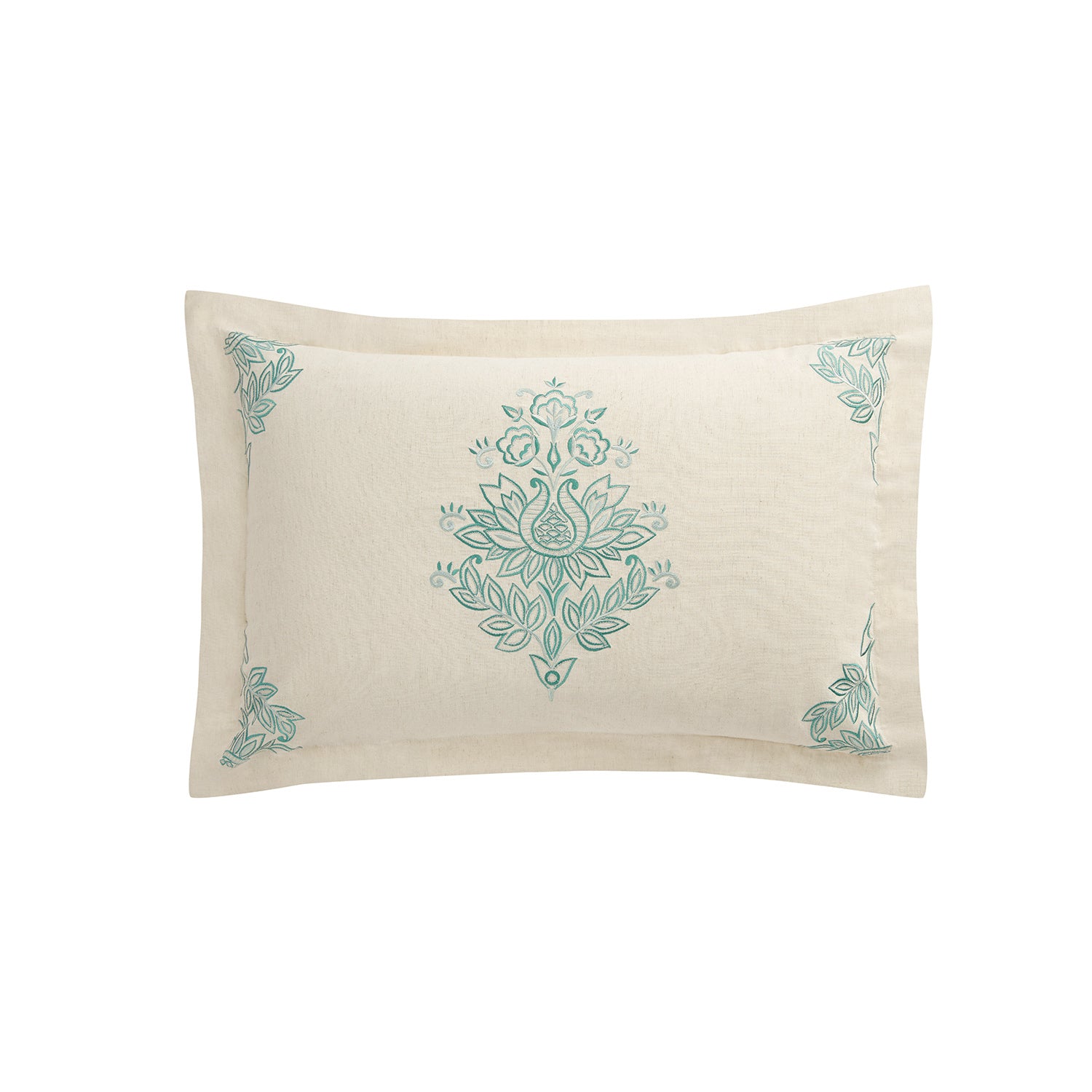 Isadora Teal Damask Embroidered Linen Blend Regular Pillowcases - Pair