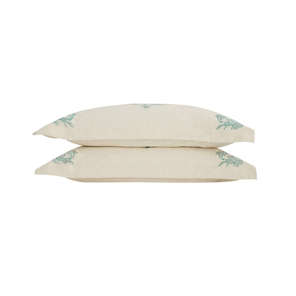 Isadora Teal Damask Embroidered Linen Blend Regular Pillowcases - Pair - daals