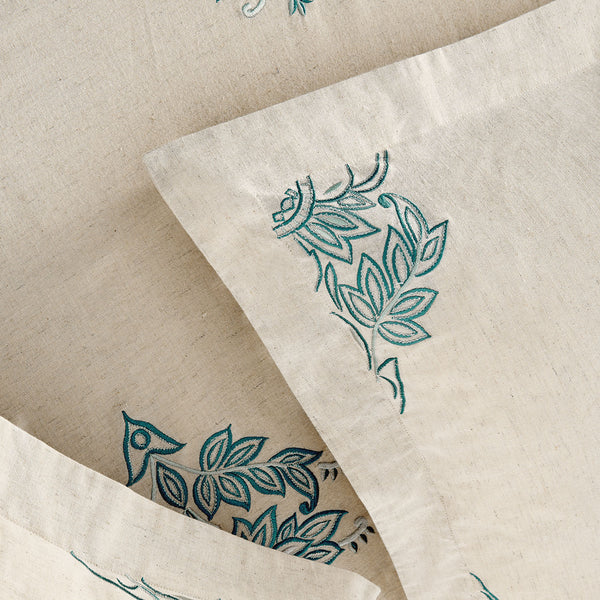 Isadora Teal Damask Embroidered Linen Blend Regular Pillowcases - Pair - daals