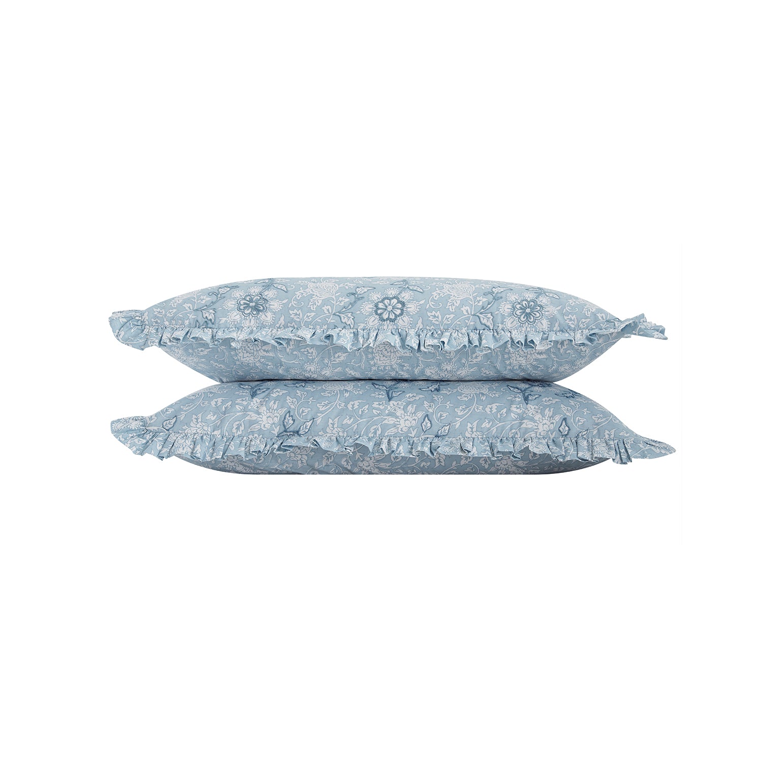 Jaipur Serenity Sky Blue Ruffle 210 Thread Count Cotton Percale Pillowcases - Pair