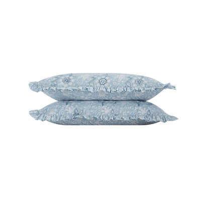 Jaipur Serenity Sky Blue Ruffle 210 Thread Count Cotton Percale Pillowcases - Pair