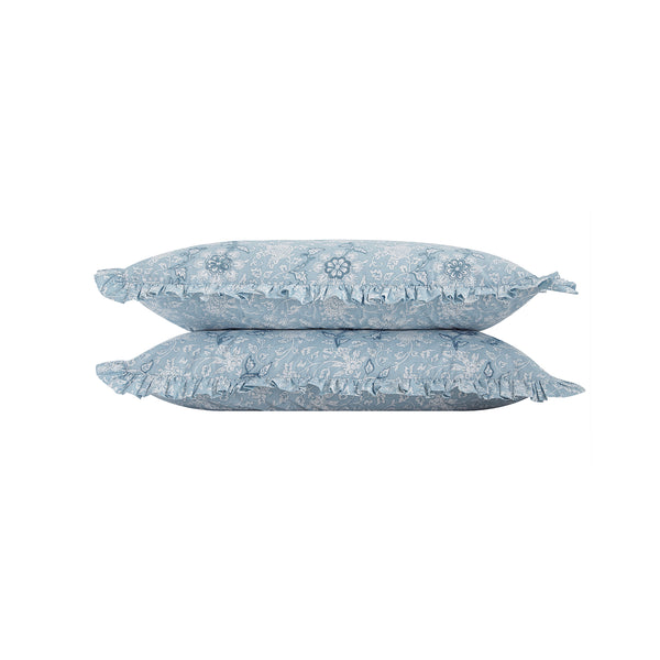 Jaipur Serenity Sky Blue Ruffle 210 Thread Count Cotton Percale Pillowcases - Pair - daals