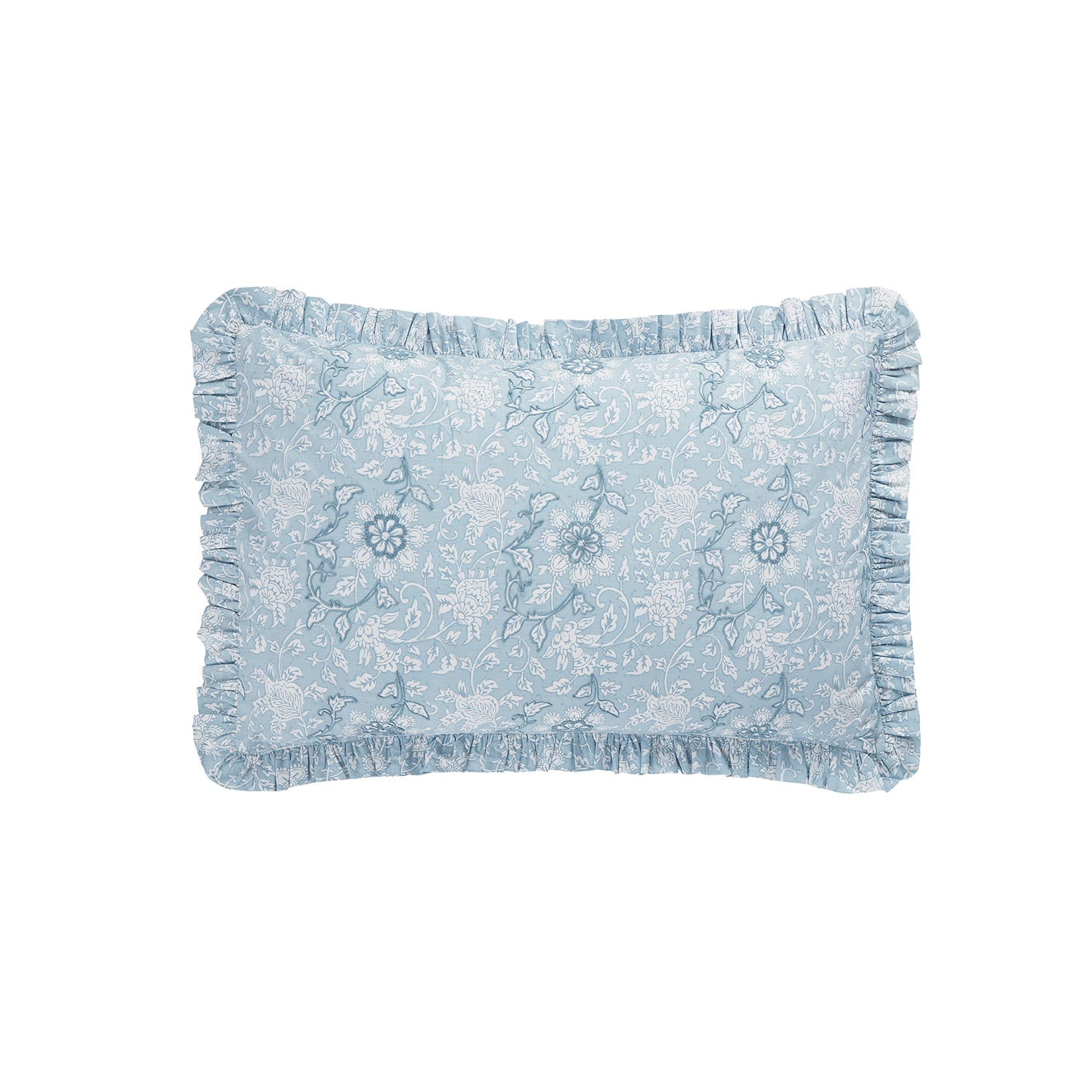 Jaipur Serenity Sky Blue Ruffle 210 Thread Count Cotton Percale Pillowcases - Pair