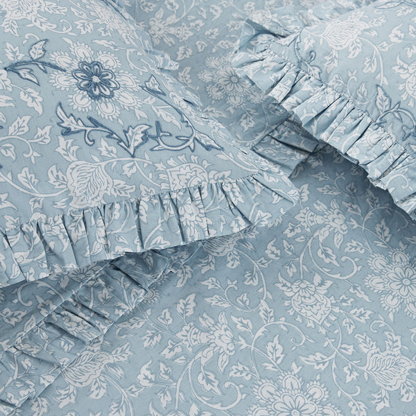 Jaipur Serenity Sky Blue Ruffle 210 Thread Count Cotton Percale Pillowcases - Pair - daals