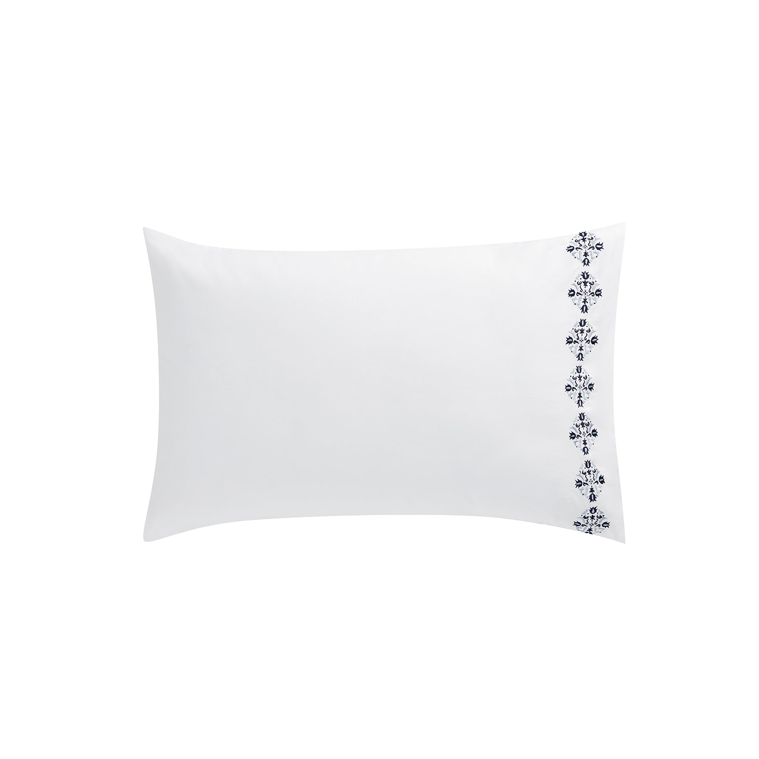 Kingsbury Navy & Powder Blue Heritage Embroidered 600 Thread Count Cotton Sateen Regular Pillowcases - Pair