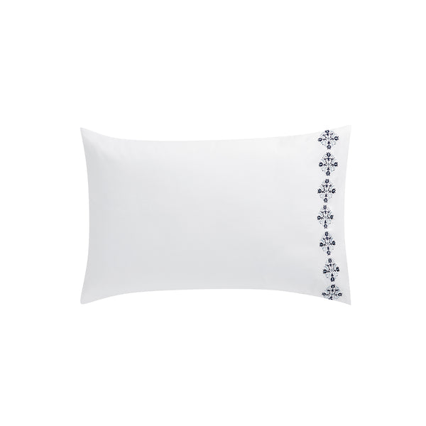 Kingsbury Navy & Powder Blue Heritage Embroidered 600 Thread Count Cotton Sateen Regular Pillowcases - Pair