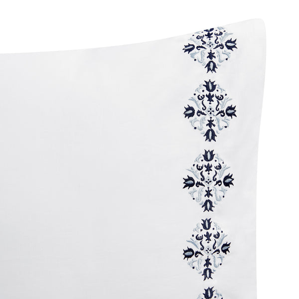 Kingsbury Navy & Powder Blue Heritage Embroidered 600 Thread Count Cotton Sateen Regular Pillowcases - Pair