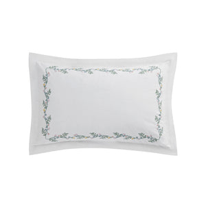 Meadow White Floral Embroidered 300 Thread Count Cotton Percale Regular Oxford Pillowcases - Pair