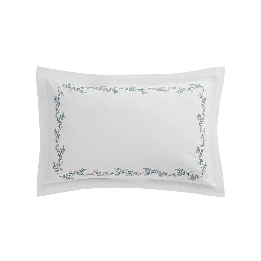 Meadow White Floral Embroidered 300 Thread Count Cotton Percale Regular Oxford Pillowcases - Pair