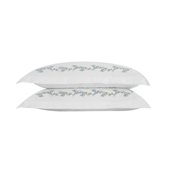 Meadow White Floral Embroidered 300 Thread Count Cotton Percale Regular Oxford Pillowcases - Pair