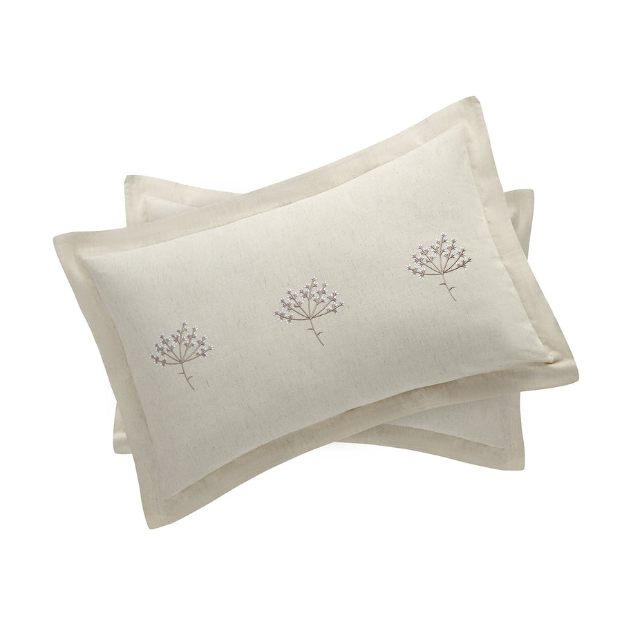 Meadow Cream Sprig Embroidered Linen Blend Regular Oxford Pillowcases - Pair - daals