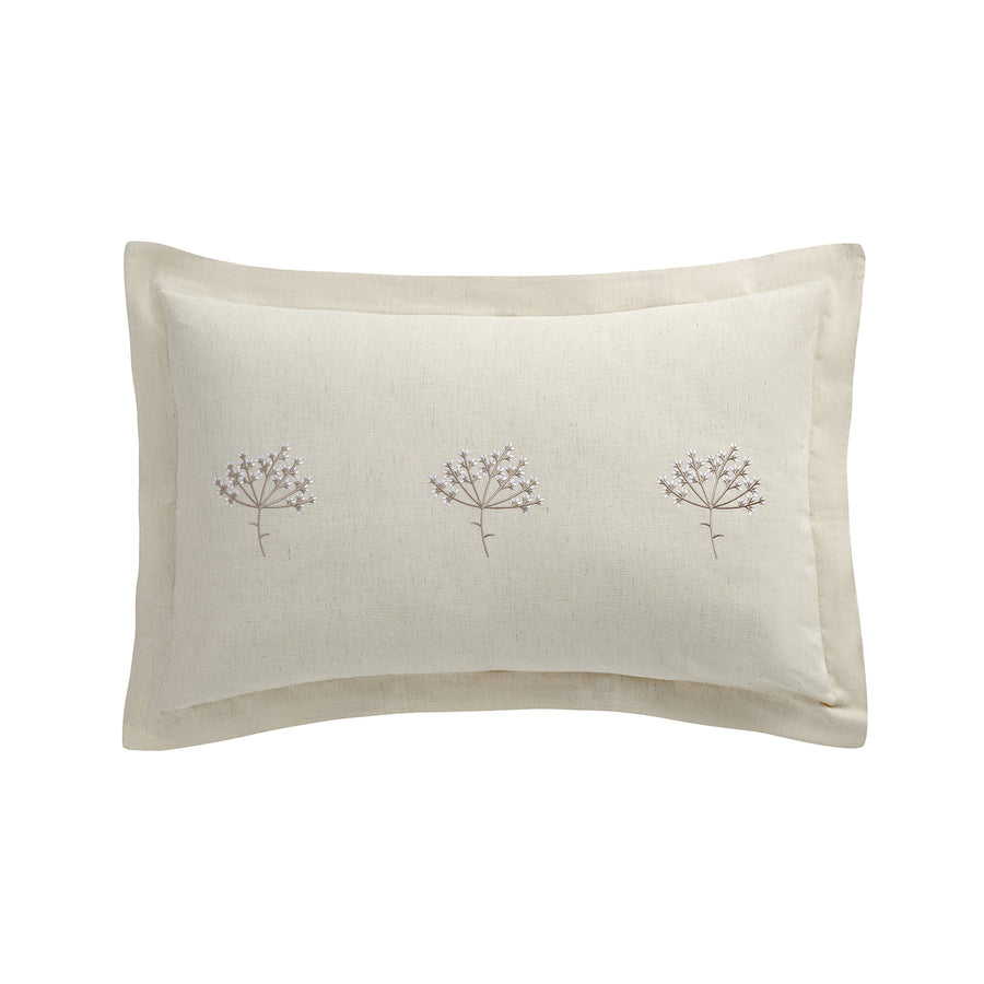 Meadow Cream Sprig Embroidered Linen Blend Regular Oxford Pillowcases - Pair - daals