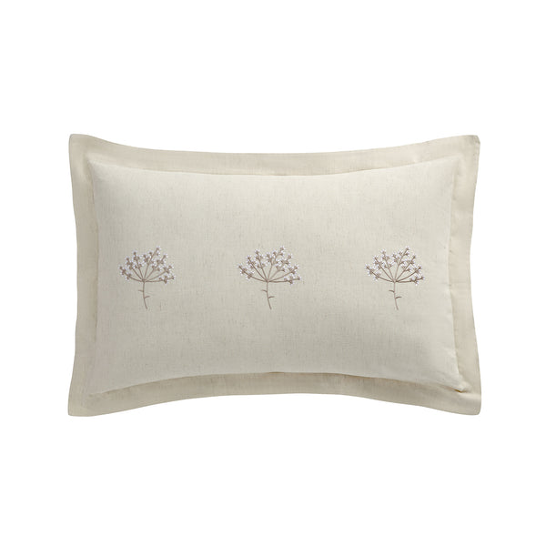 Meadow Cream Sprig Embroidered Linen Blend Regular Oxford Pillowcases - Pair