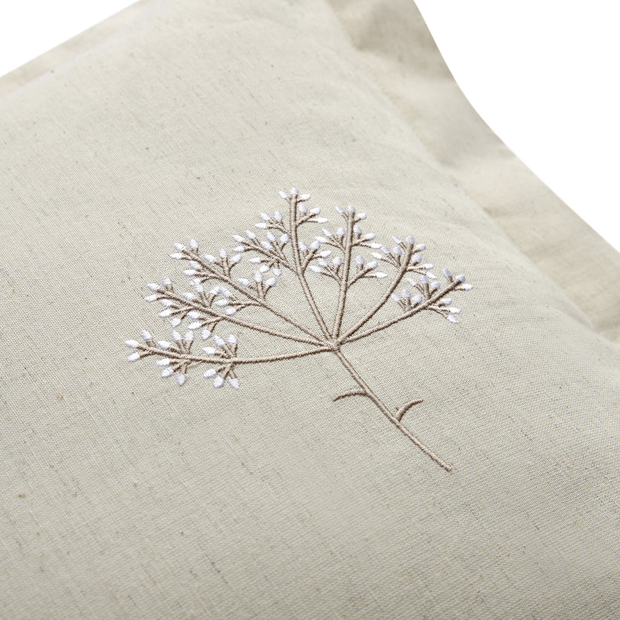 Meadow Cream Sprig Embroidered Linen Blend Regular Oxford Pillowcases - Pair - daals