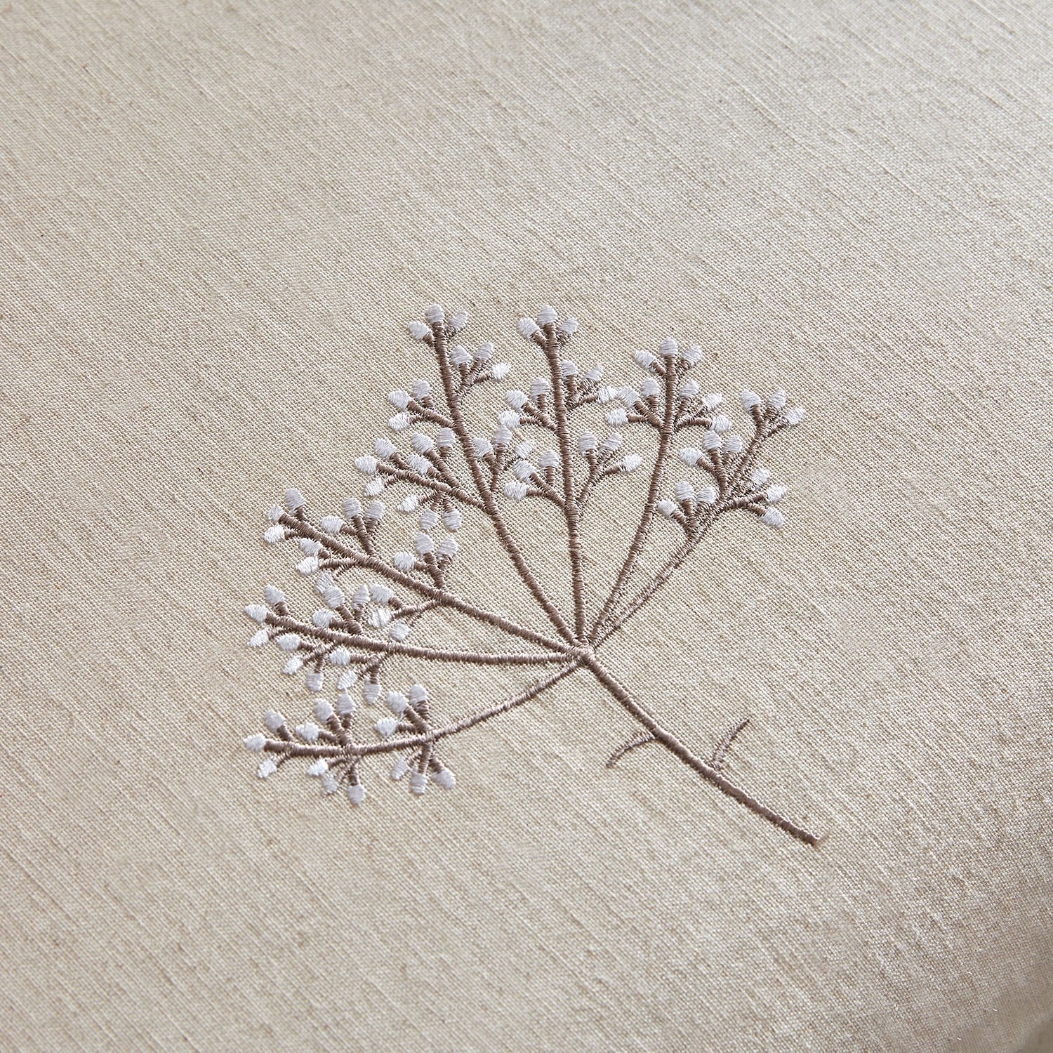 Meadow Cream Sprig Embroidered Linen Blend Regular Oxford Pillowcases - Pair