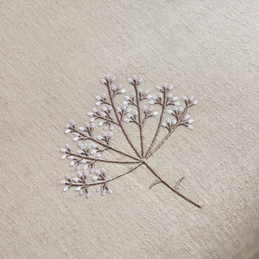 Meadow Cream Sprig Embroidered Linen Blend Regular Oxford Pillowcases - Pair - daals