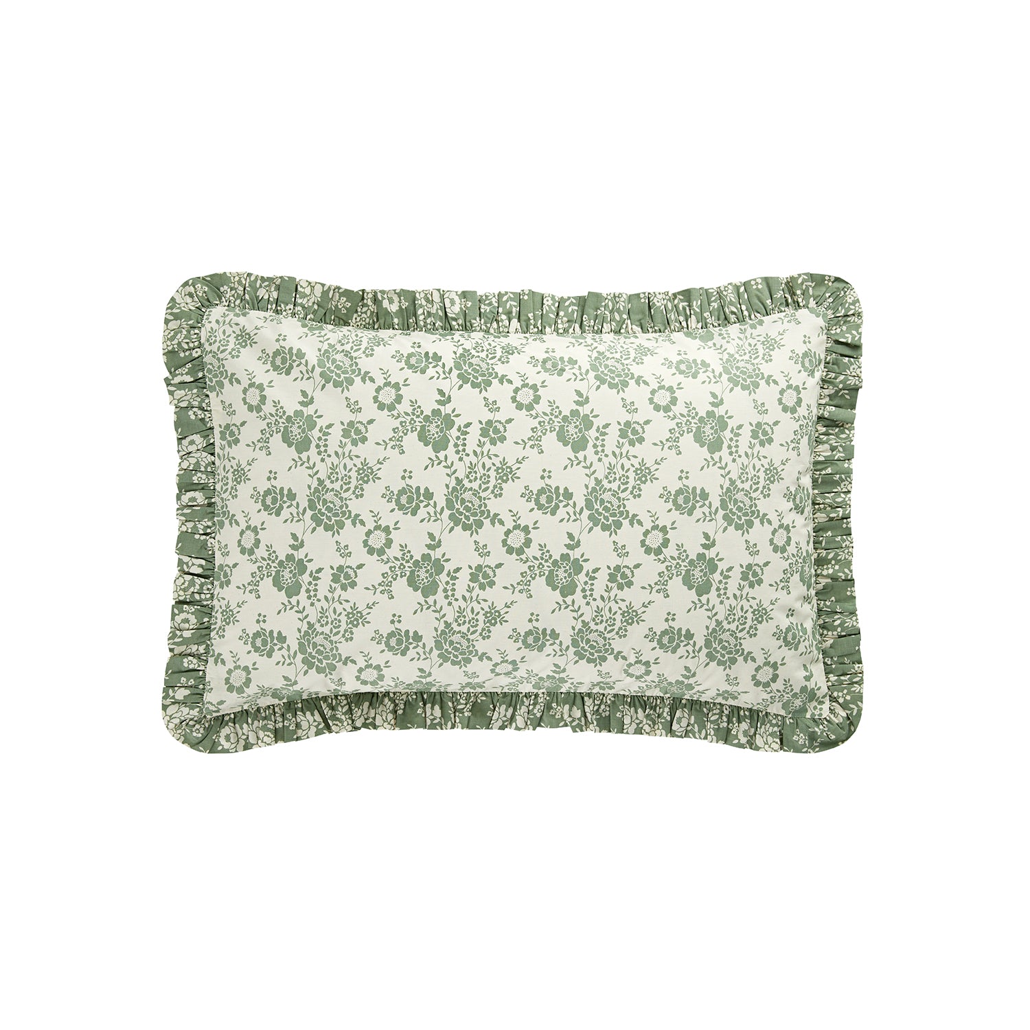 Willow Sage Green & Ivory Floral Ruffle Reversible 210 Thread Count Cotton Percale Pillowcases - Pair