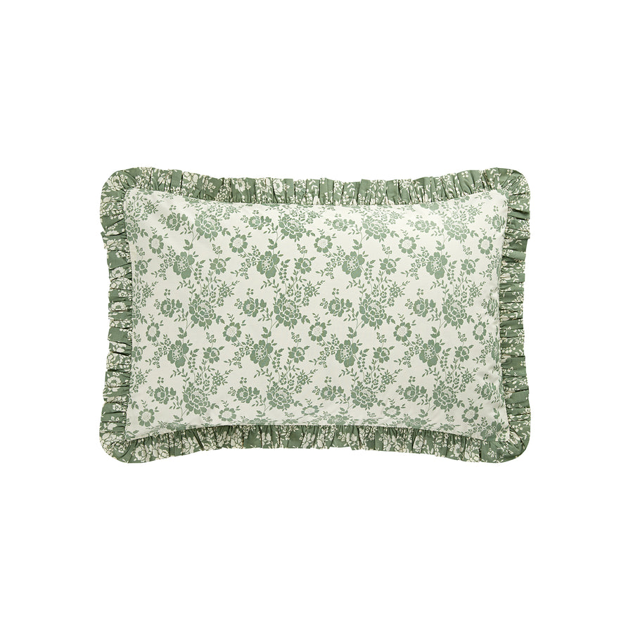Willow Sage Green & Ivory Floral Ruffle Reversible 210 Thread Count Cotton Percale Pillowcases - Pair