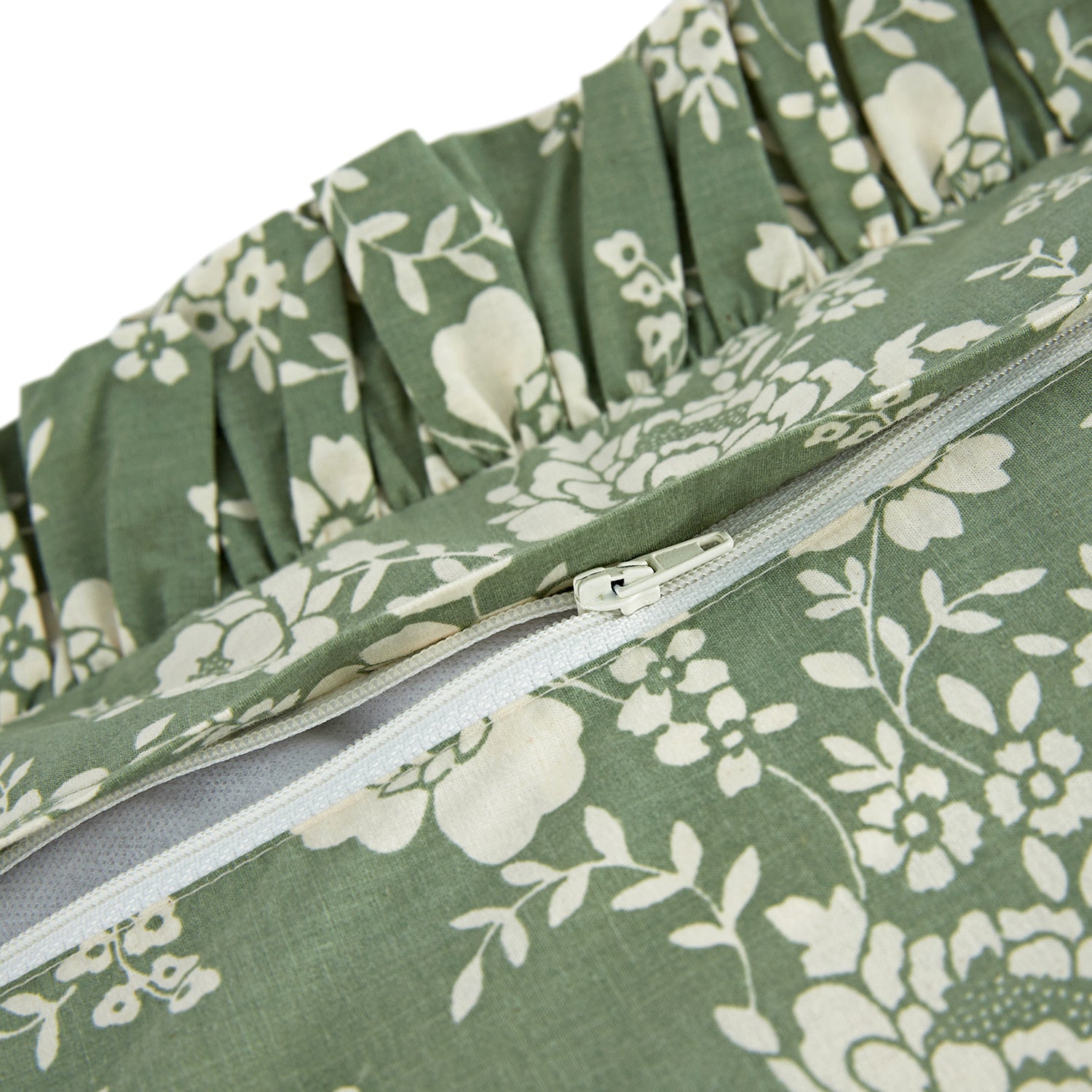 Willow Sage Green & Ivory Floral Ruffle Reversible 210 Thread Count Cotton Percale Pillowcases - Pair