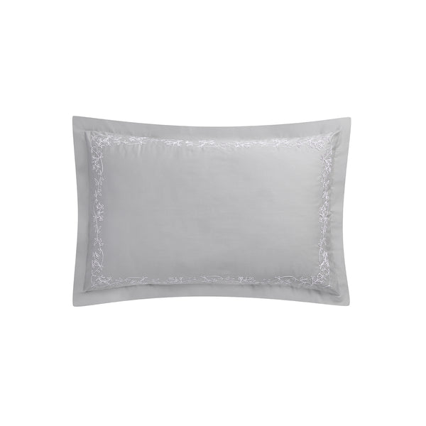 Valentina Grey Floral Embroidered 600 Thread Count Cotton Sateen Oxford Pillowcases - Pair - daals