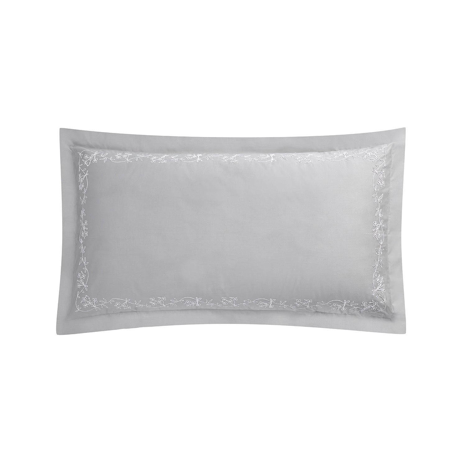Valentina Grey Floral Embroidered 600 Thread Count Cotton Sateen Oxford Pillowcases - Pair