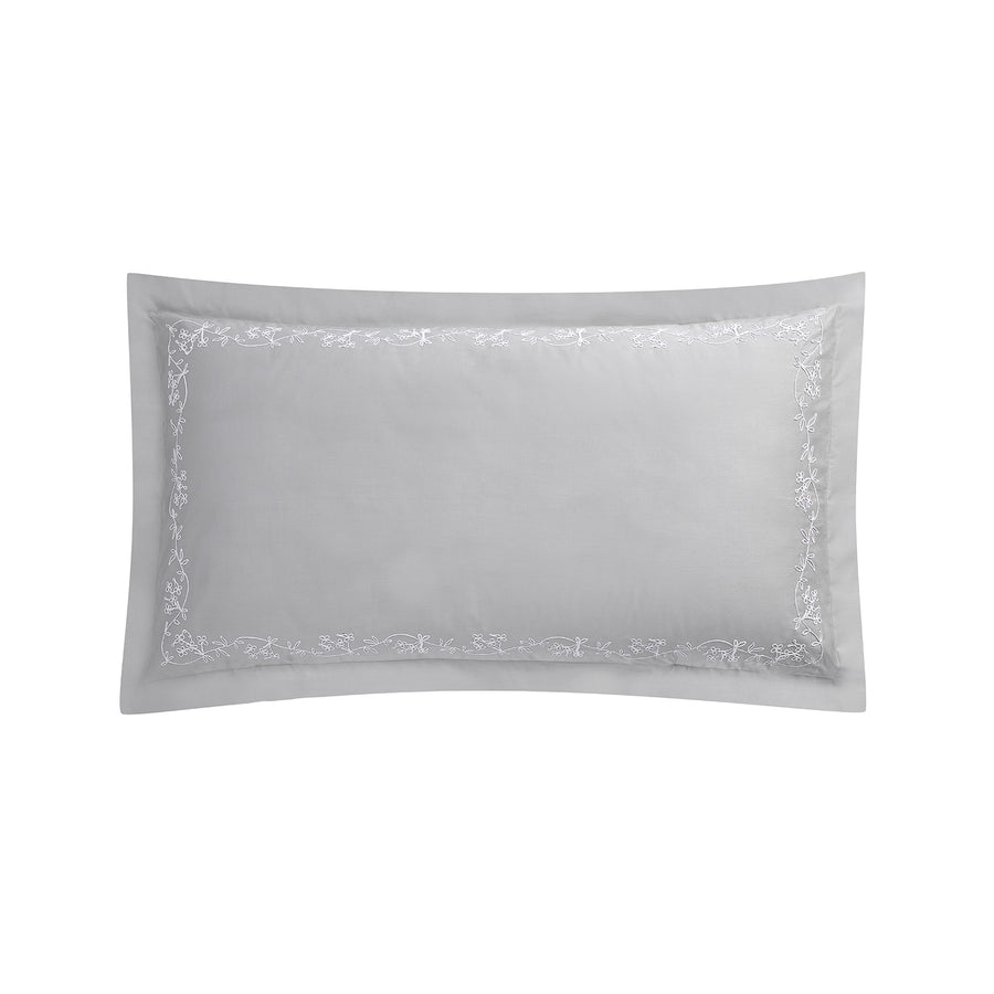 Valentina Grey Floral Embroidered 600 Thread Count Cotton Sateen Oxford Pillowcases - Pair