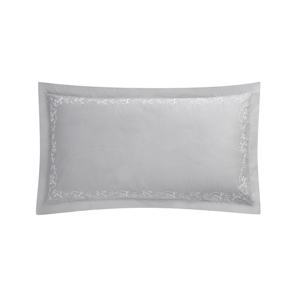 Valentina Grey Floral Embroidered 600 Thread Count Cotton Sateen Oxford Pillowcases - Pair