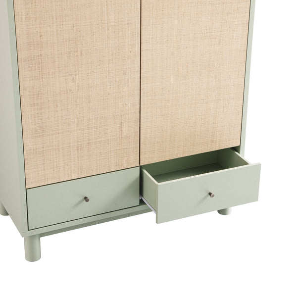 Maude Double Wardrobe, Muted Pistachio Ash with Raffia