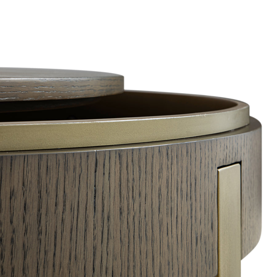 Gramercy 75cm Round Storage Coffee Table, Smoked Grey Oak
