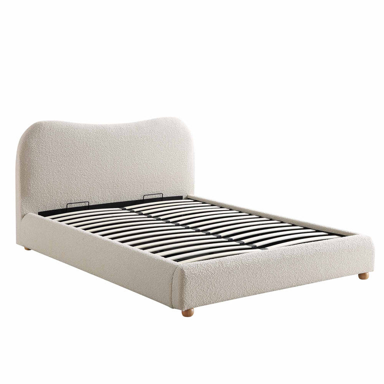 Egerie Curved Headboard Beige Boucle Ottoman Storage Bed daals