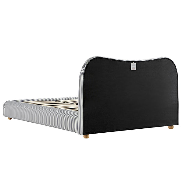 Egerie Curved Headboard Slate Blue Striped Fabric Ottoman Storage Bed