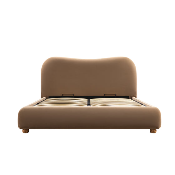 Egerie Curved Headboard Camel Velvet Ottoman Storage Bed
