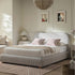 Egerie Curved Headboard Light Taupe Striped Fabric Ottoman Storage Bed - daals