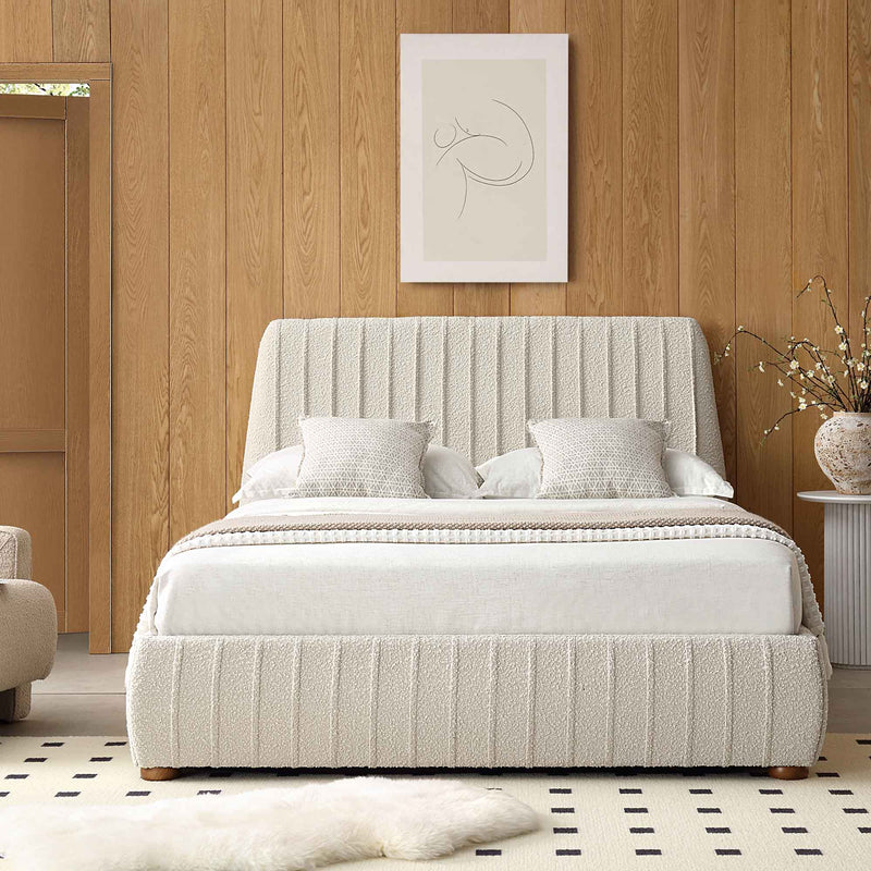 Helia Pleated Ottoman Storage Bed, Beige Boucle - daals