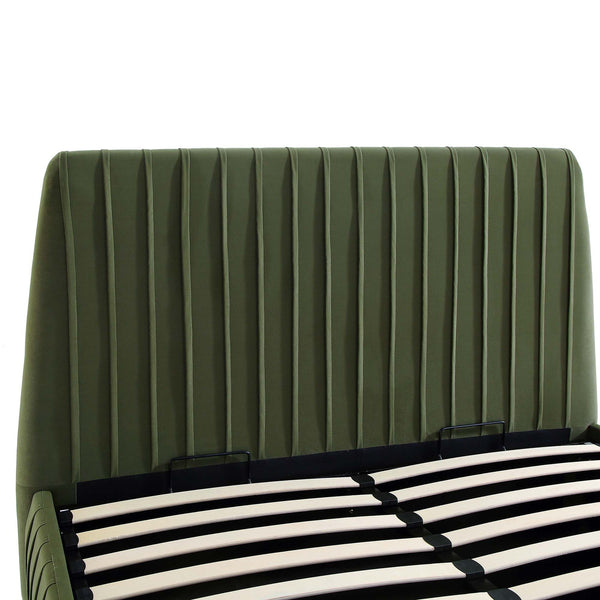 Helia Pleated Ottoman Storage Bed, Moss Green Velvet