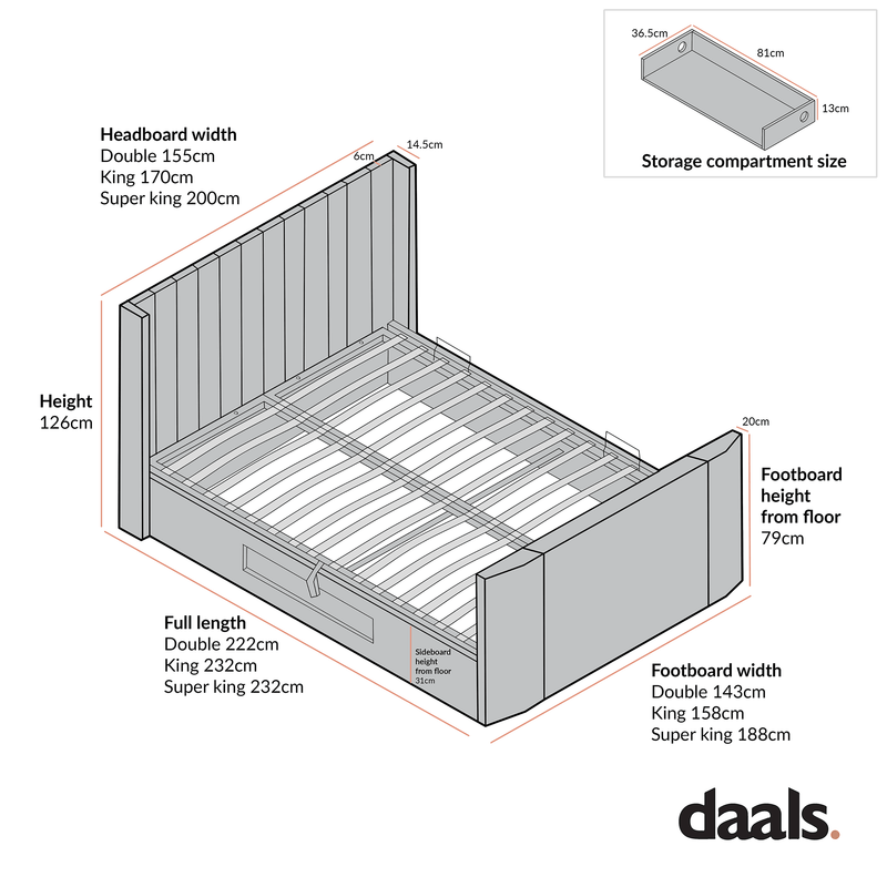 Wilton Warm Stone Fabric Ottoman TV Bed
