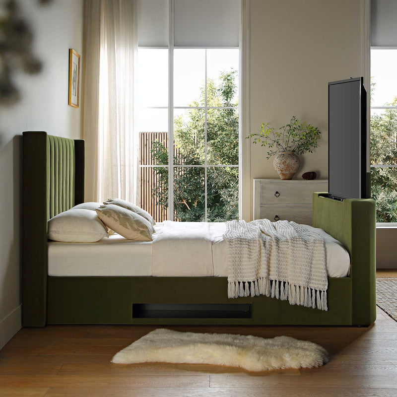 Wilton Moss Green Velvet Ottoman TV Bed - daals