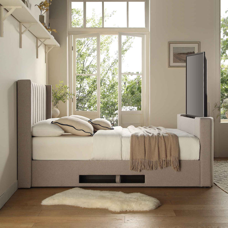 Wilton Warm Stone Fabric Ottoman TV Bed