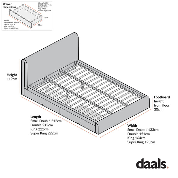Hampstead Taupe Boucle Curved Bed with 4-Drawer Storage