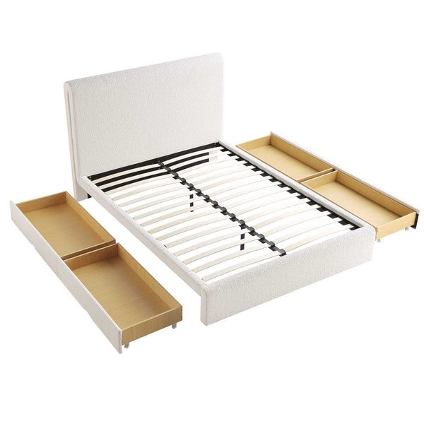 Hampstead Ecru Boucle Curved Bed with 4-Drawer Storage