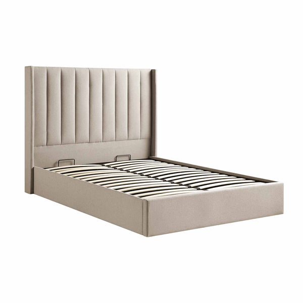 Wilton Warm Stone Fabric Ottoman Storage Bed