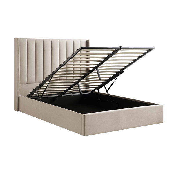 Wilton Warm Stone Fabric Ottoman Storage Bed