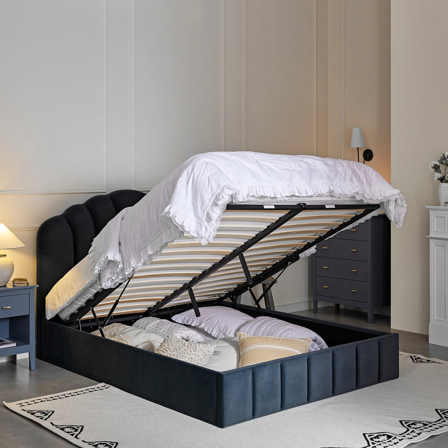 Hana Ottoman Storage Bed, Aegean Blue Velvet - daals