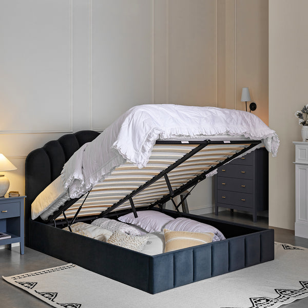 Hana Ottoman Storage Bed, Aegean Blue Velvet